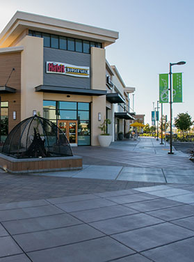 Habit Burger and fire pit at Delta Shores Retail Center