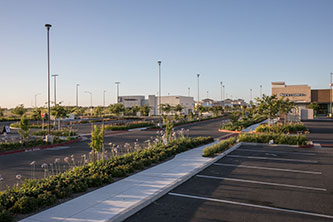 Pedestrian walkway, parking and shops at Delta Shores, Sacramento